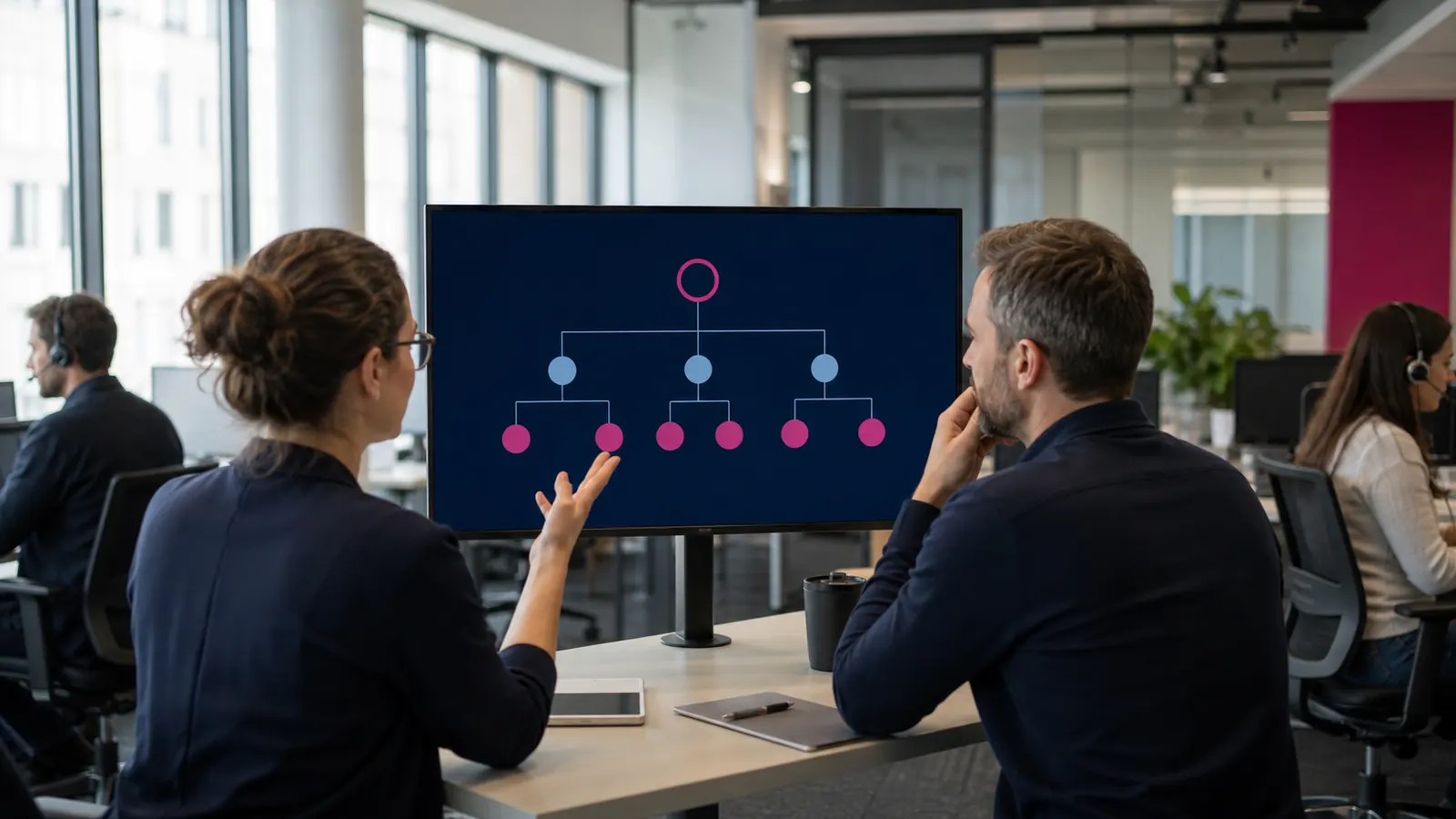 Specjaliści analizują strukturę menu IVR w contact center