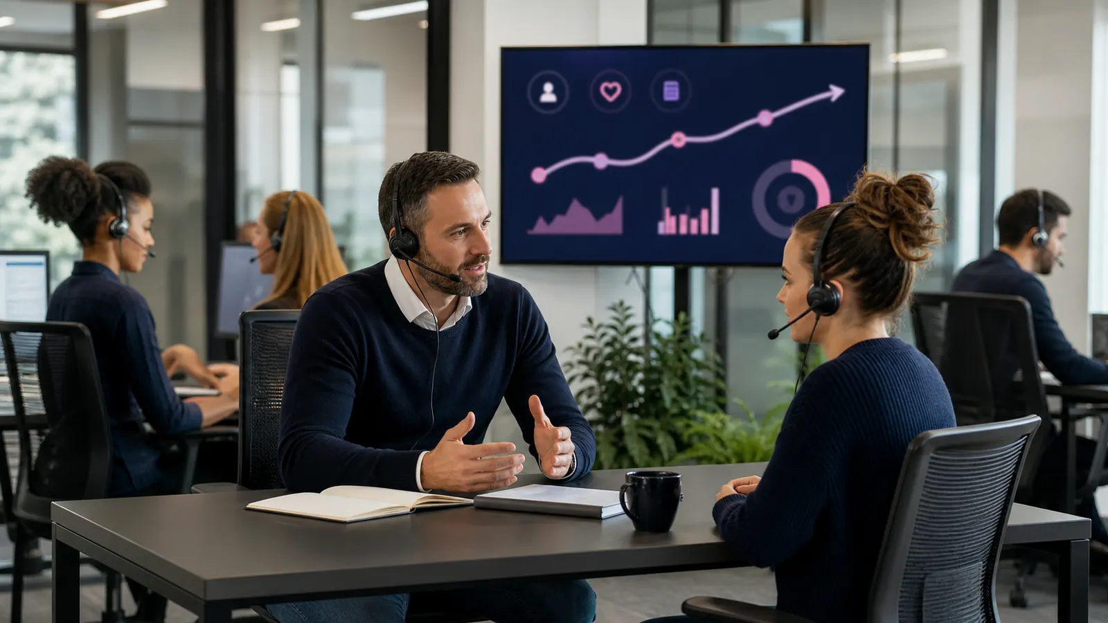 Lider prowadzi rozmowę rozwojową z konsultantką call center